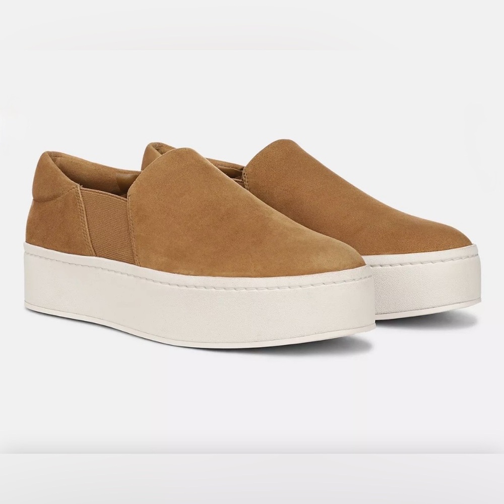 Vince Women’s Warren Suede Platform Slip-On Sneaker Loafer Honey Brown Size 12